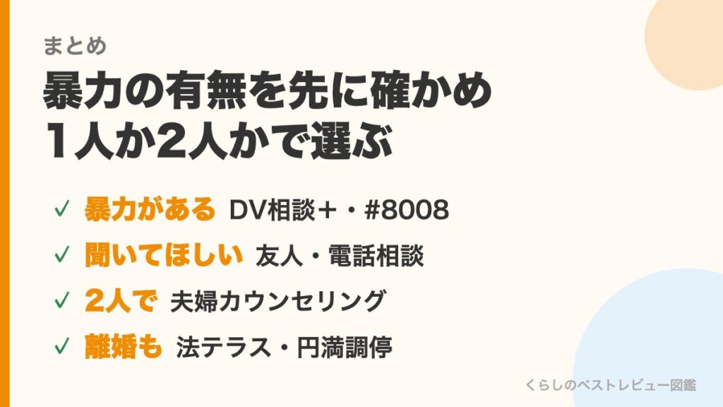 夫婦喧嘩の相談先のまとめ