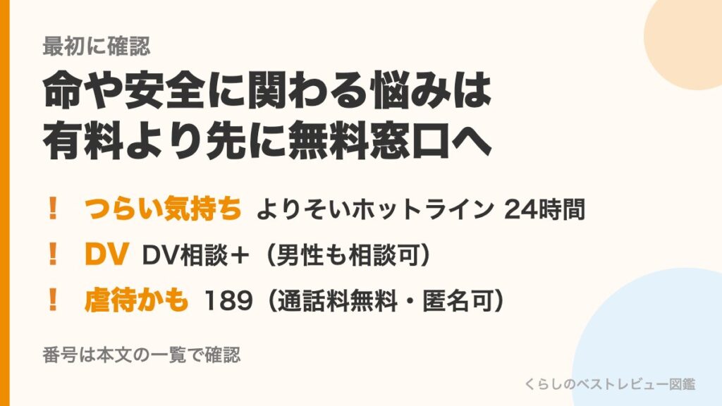 命や安全に関わる悩みは無料窓口へ