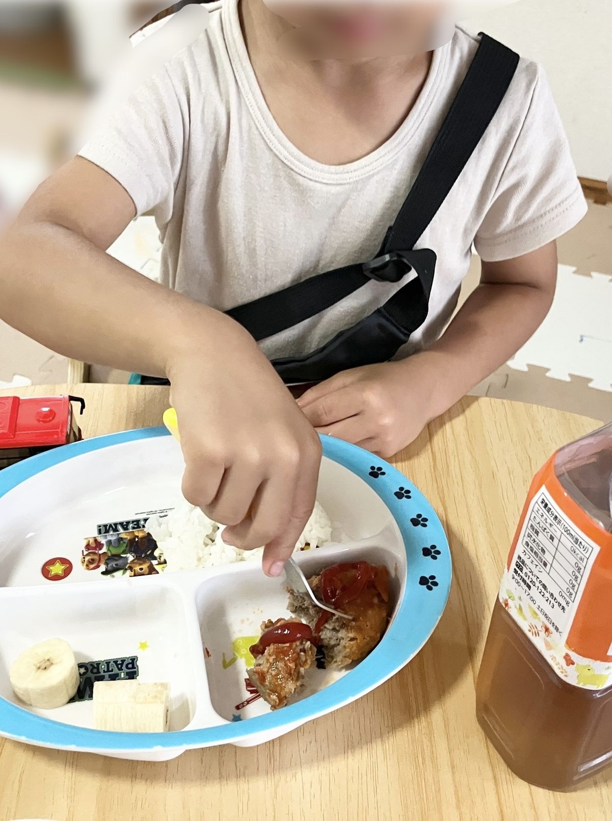 ツクリオのトマトソースハンバーグを自分で食べ進める息子
