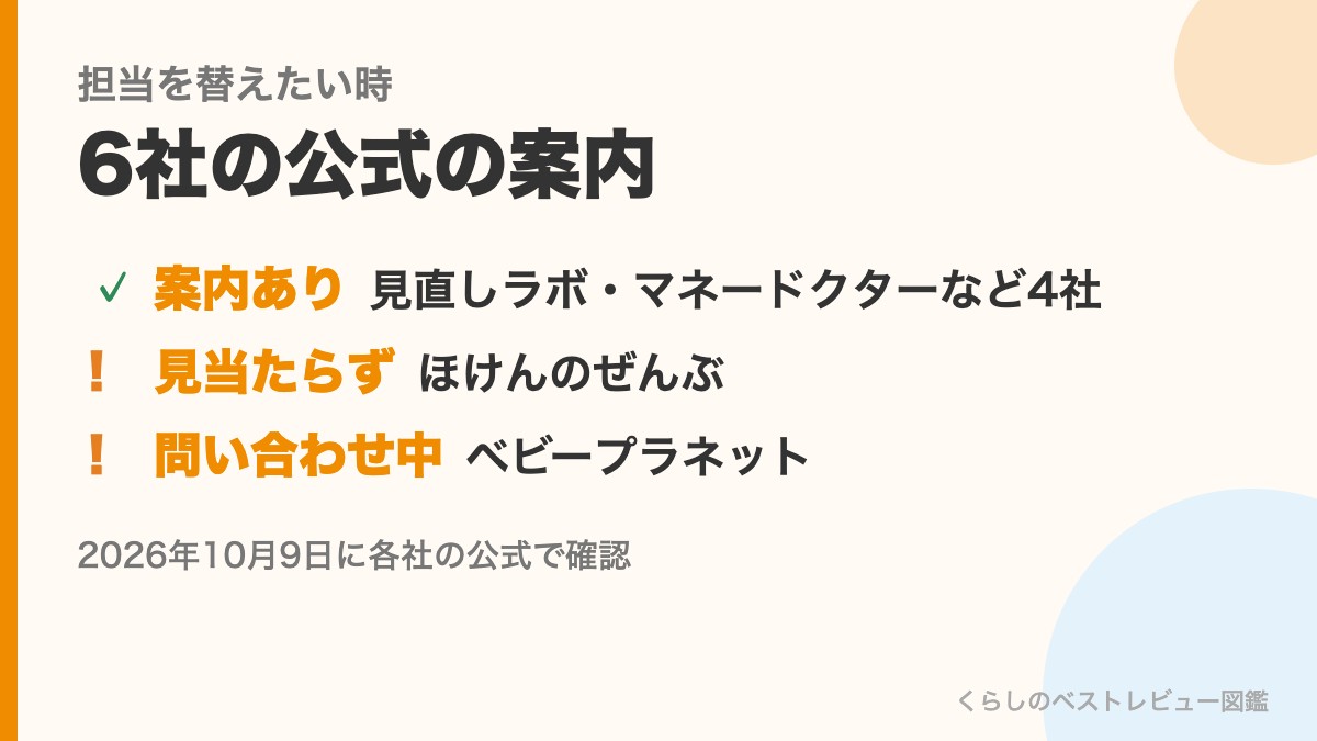 保険相談の担当を替えたい時の各社の案内