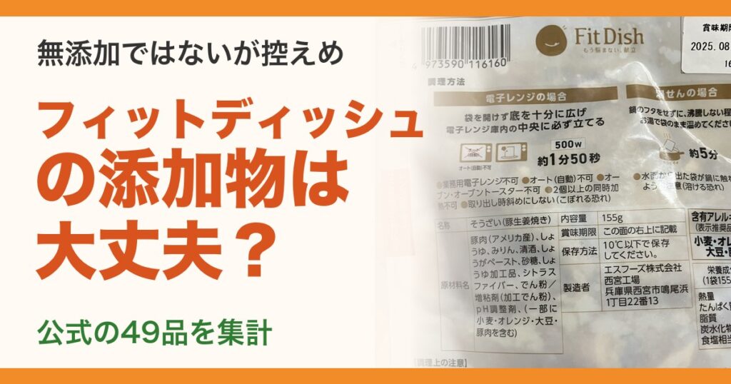 フィットディッシュの添加物は大丈夫？の見出し画像（背景は筆者が撮った豚の生姜焼きの袋の原材料表示）