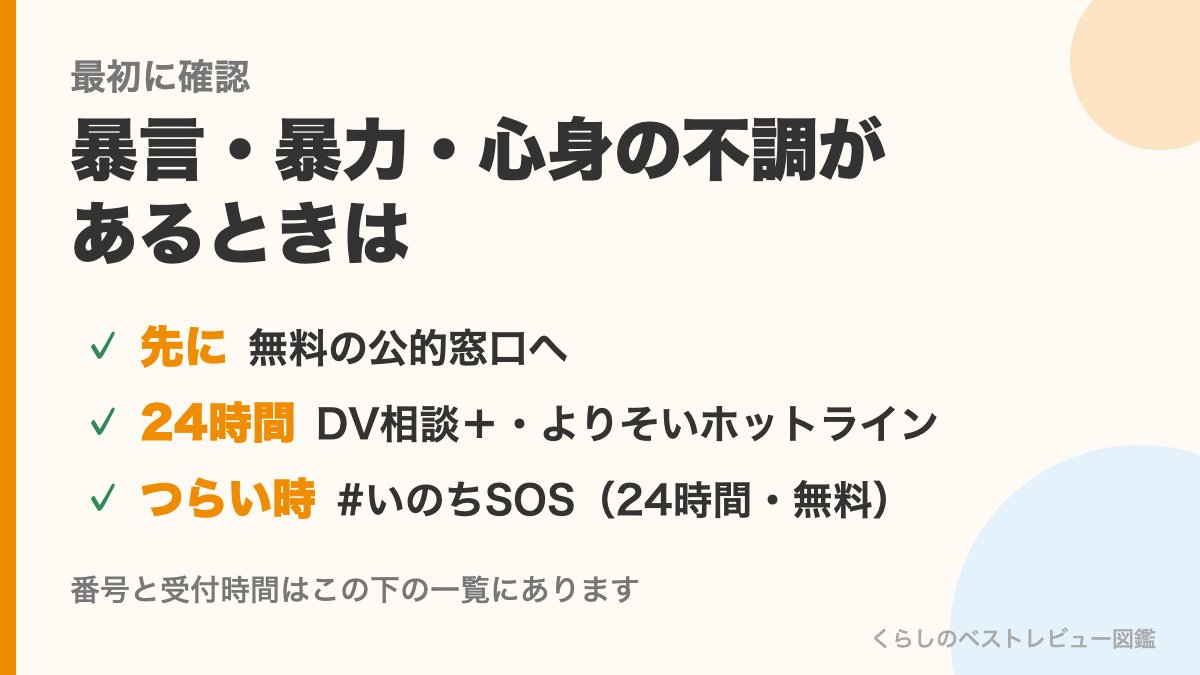 暴言・暴力・心身の不調があるときは先に無料の公的窓口へ