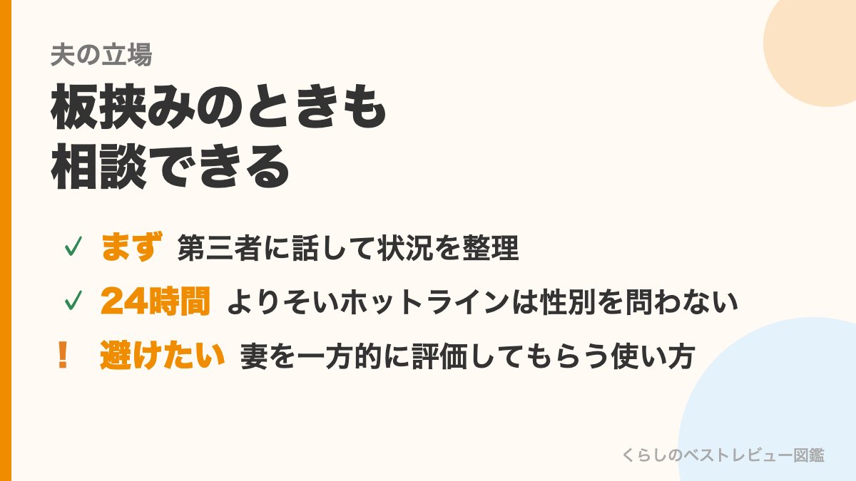 夫の立場で板挟みのときの相談先