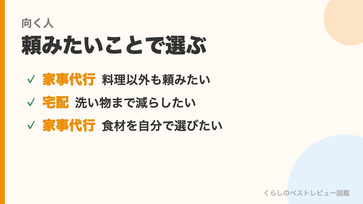 頼みたいことで選ぶ家事代行と宅配
