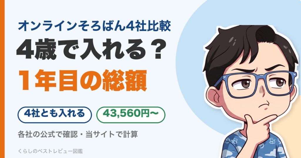 オンラインそろばん4社比較：4歳で入れる条件と1年目の総額のアイキャッチ