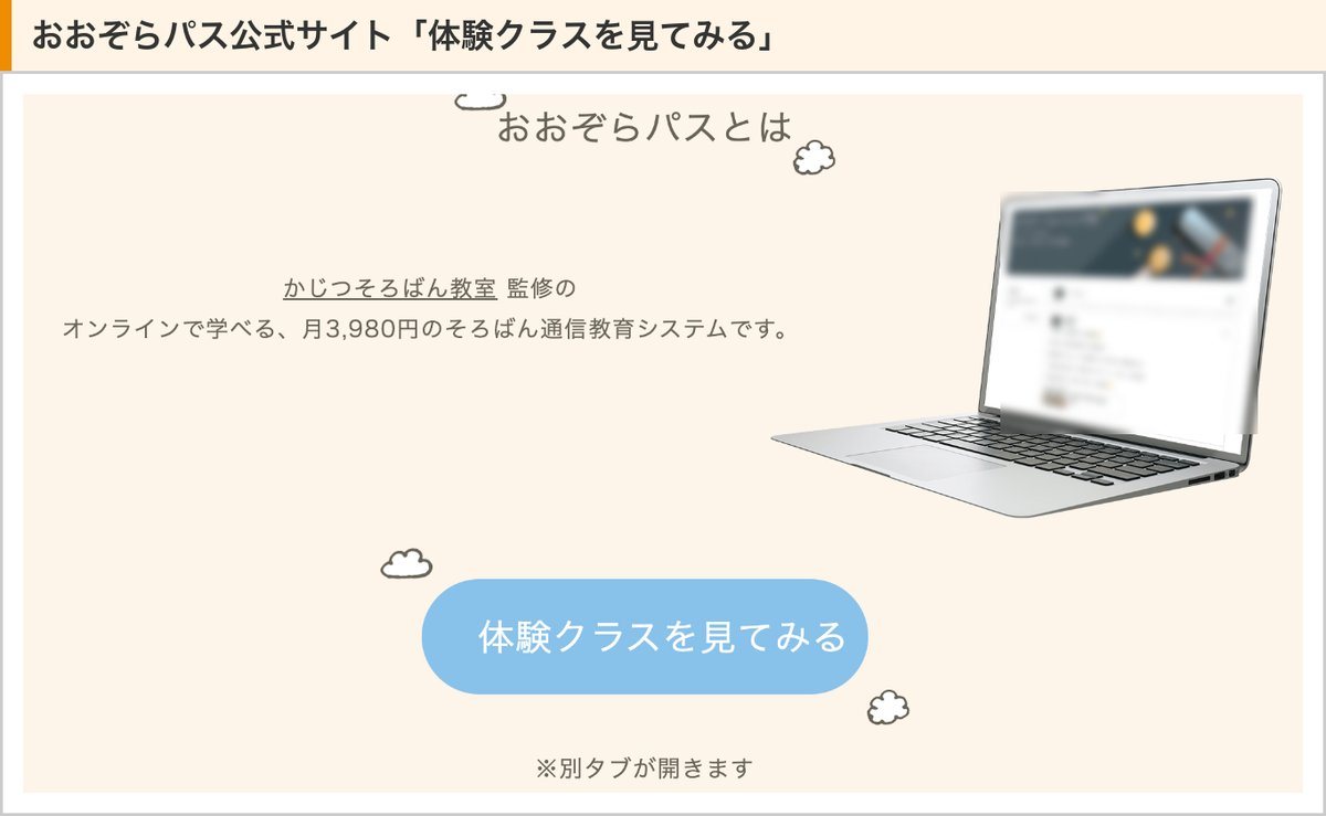 おおぞらパス公式サイトの体験クラスを見てみるボタン
