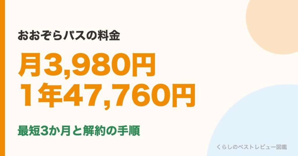 おおぞらパスの料金のアイキャッチ。月3,980円、1年47,760円、最短3か月と解約の手順