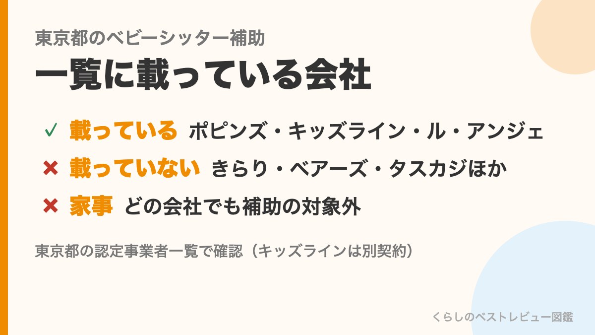 東京都のベビーシッター補助の一覧に載っている会社