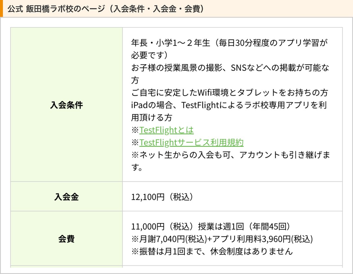 そろタッチ飯田橋ラボ校の入会条件・入会金12,100円・会費11,000円（月謝7,040円とアプリ利用料3,960円、休会制度なし）